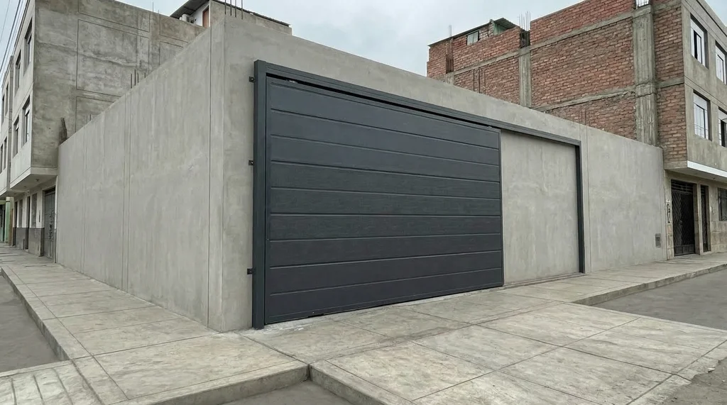 Puerta garaje corrediza gris moderna